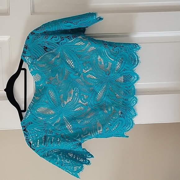 For Love & Lemons X Nasty Gal teal lace top in size Medium - Picture 5 of 5